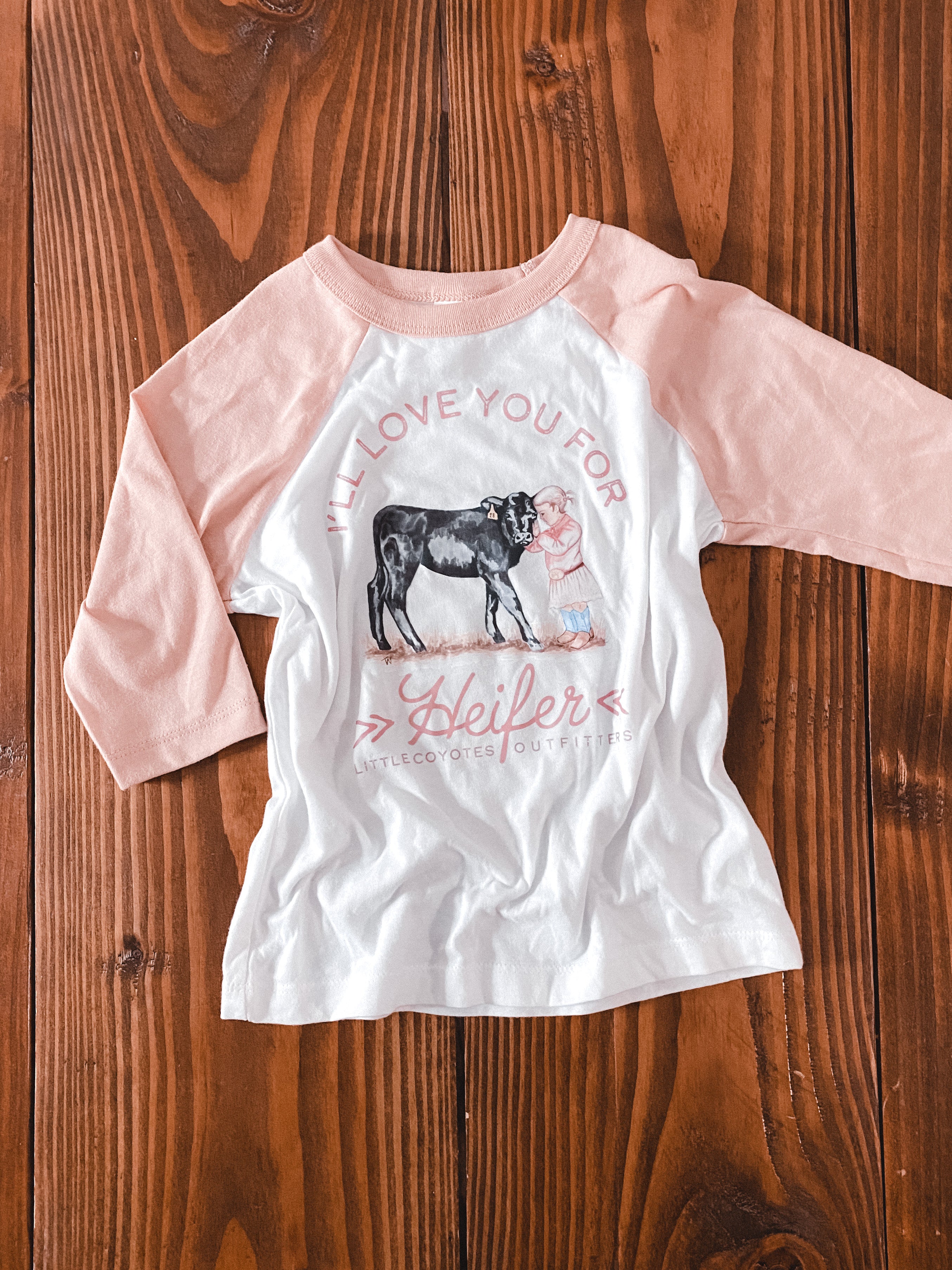 "I'll Love You For Heifer" Kids Graphic Raglan Tee in Peach and White