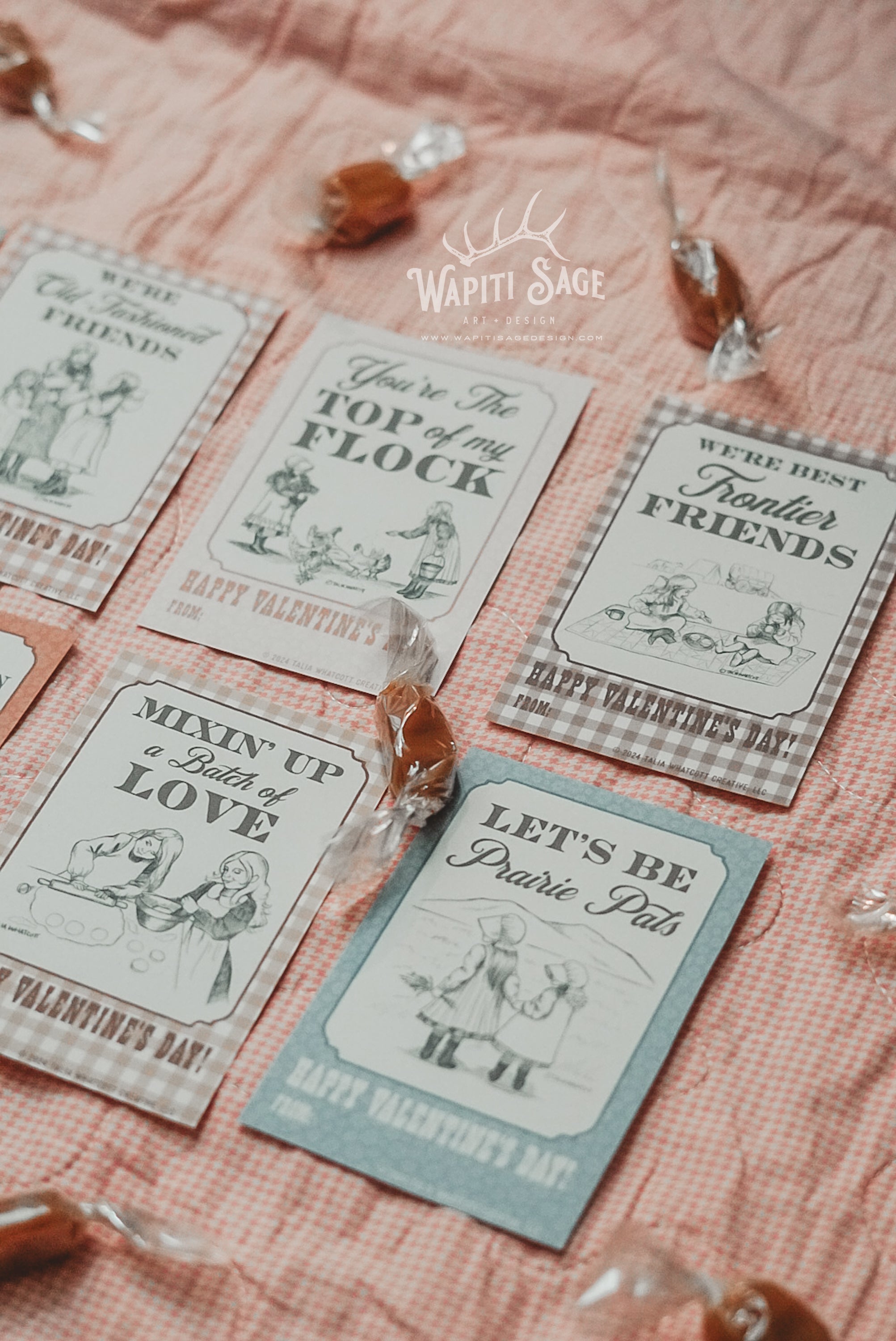 Pioneer Sisters Valentine Cards Digital Printable - Wapiti Sage Design x Paintbrush Prairie Podcast