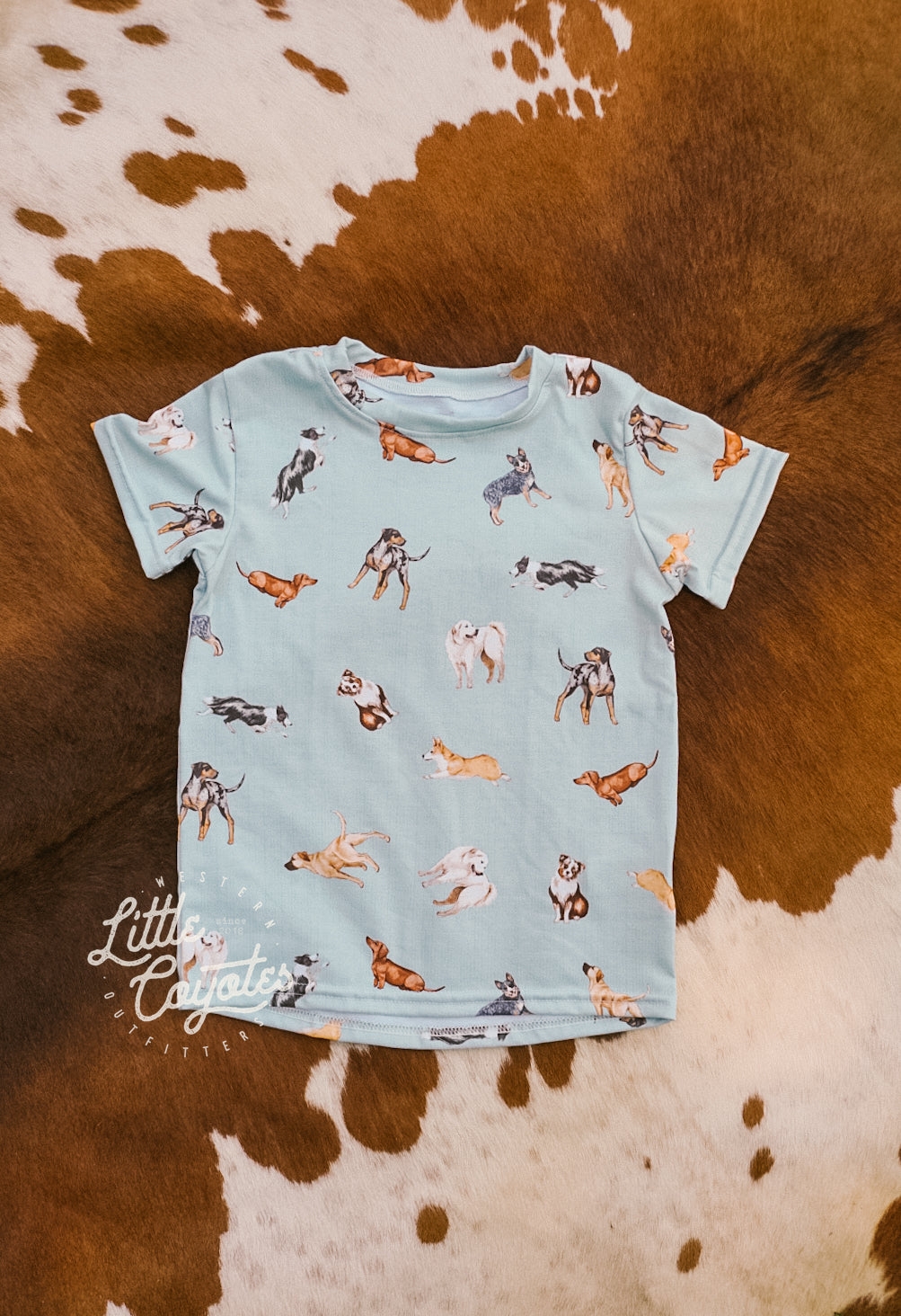 Cow Dogs Little Kids Tee in Turquoise