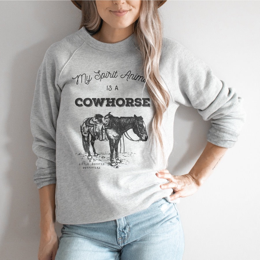 “Cowhorse” Graphic Crewneck Sweatshirt in Heather Gray