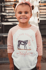 Load image into Gallery viewer, &quot;I&#39;ll Love You For Heifer&quot; Kids Graphic Raglan Tee in Peach and White

