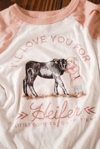 "I'll Love You For Heifer" Kids Graphic Raglan Tee in Peach and White