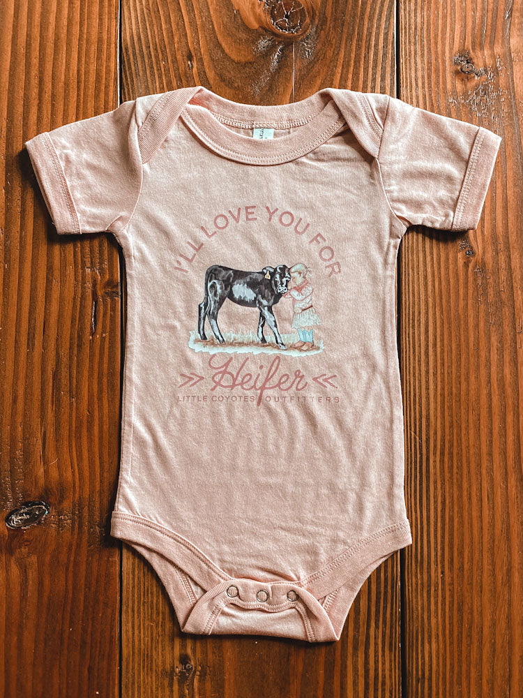 “I’ll Love You for Heifer” Graphic Bodysuit in Peach