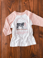 Load image into Gallery viewer, &quot;I&#39;ll Love You For Heifer&quot; Kids Graphic Raglan Tee in Peach and White
