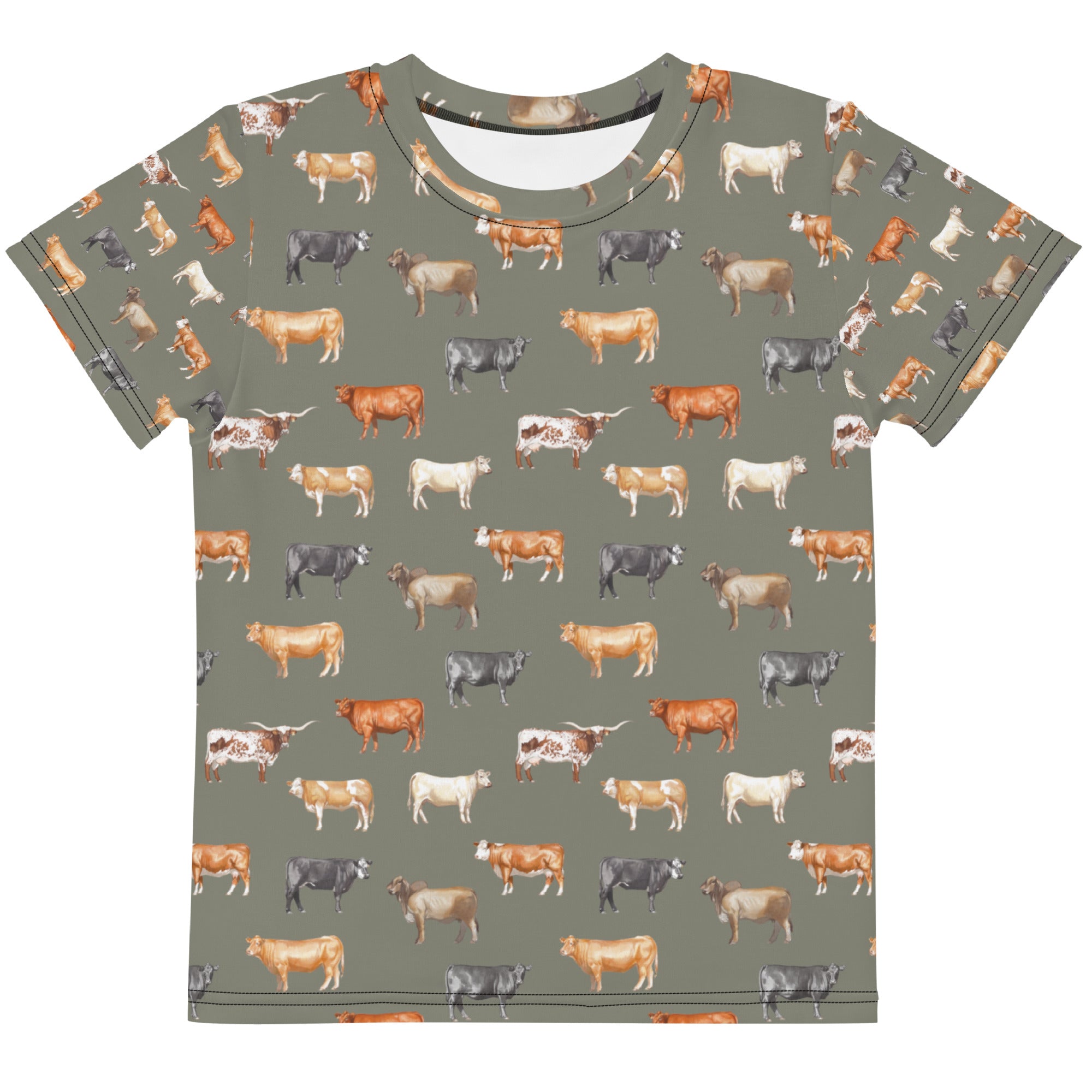 Beef Cows Little Kids Tee in Army Green