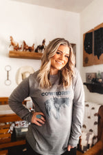 Load image into Gallery viewer, “My Spirit Animal is a Cowhorse” Adult Long Sleeve Tee in Vintage Coal
