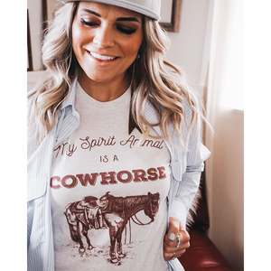 You love this tee on your kiddos and now you get to have one for yourself! Our best selling Cowhorse design is now on an adult unisex Bella Canvas tee in heather oatmeal. These tees are lightweight and comfy, perfect for wearing on hot summer days or layering underneath a button down shirt when it’s still a little chilly. www.shoplittlecoyotes.com